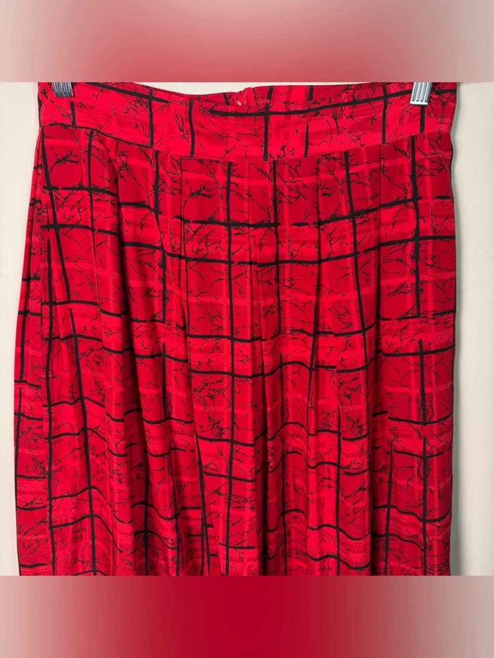Sophisticates by Jonathan Martin Vintage 100% Silk Pleated Skirt 14 Red Black - Picture 2 of 8